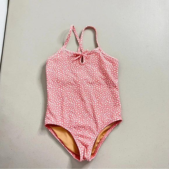 Crewcuts Girls Size 4-5 Keyhole One Piece Swim Suit Pink/White Printed - Picture 1 of 4